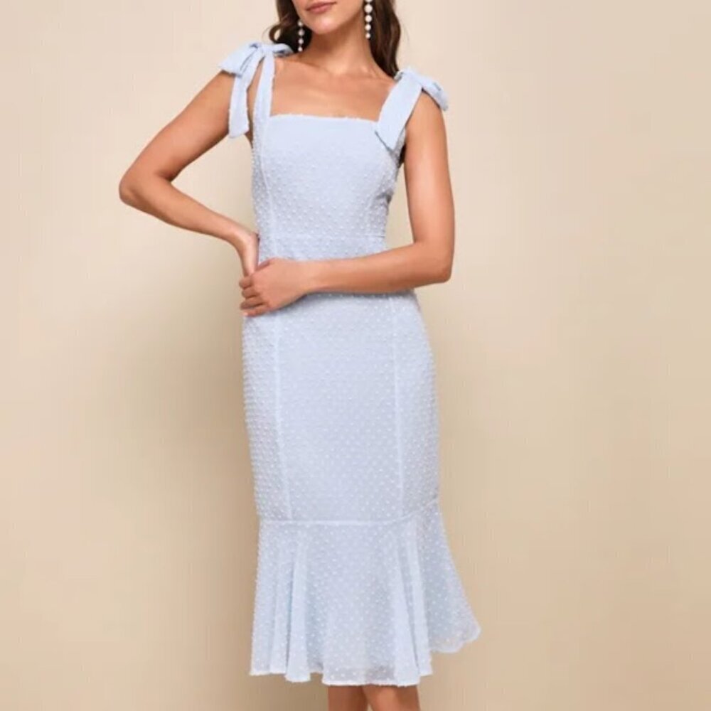Lulu's Bimini Periwinkle Blue Swiss Dot Tie-Strap Midi Dress